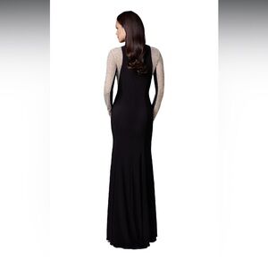 Xscape Women's Black Long Sleeve Beaded Contour Gown